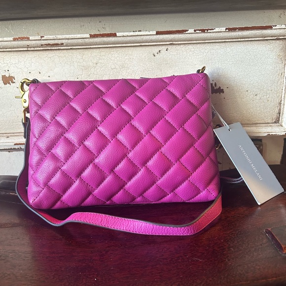 NWT Antonio Melani Casey Pink Quilted Crossbody Bag - Picture 6 of 8